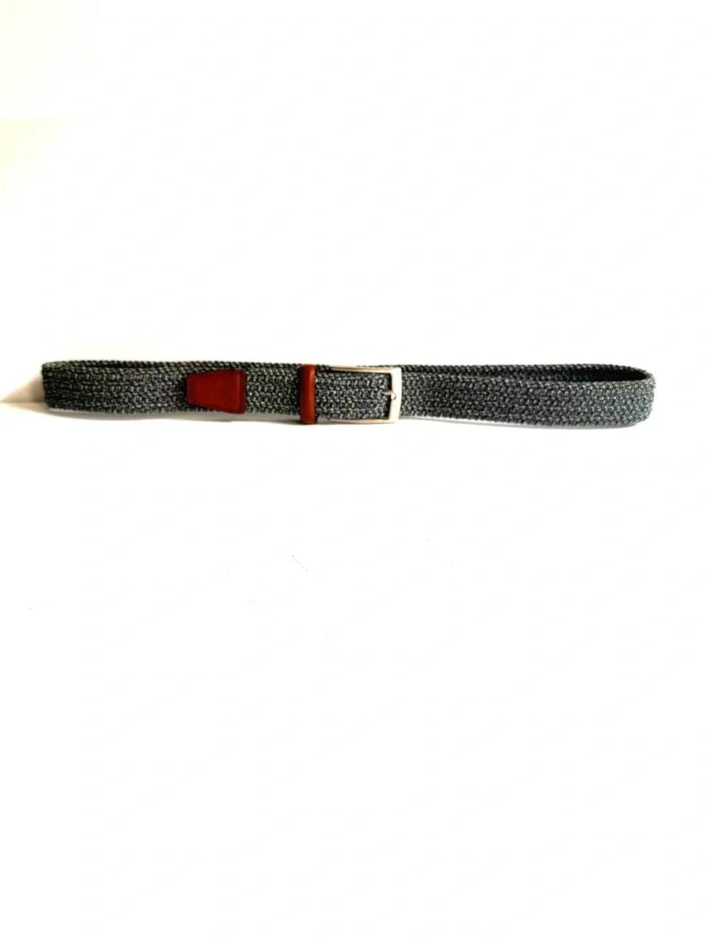 Italian Leather Woven Braided Stretch Belt Gray Brown 38 Casual Golf